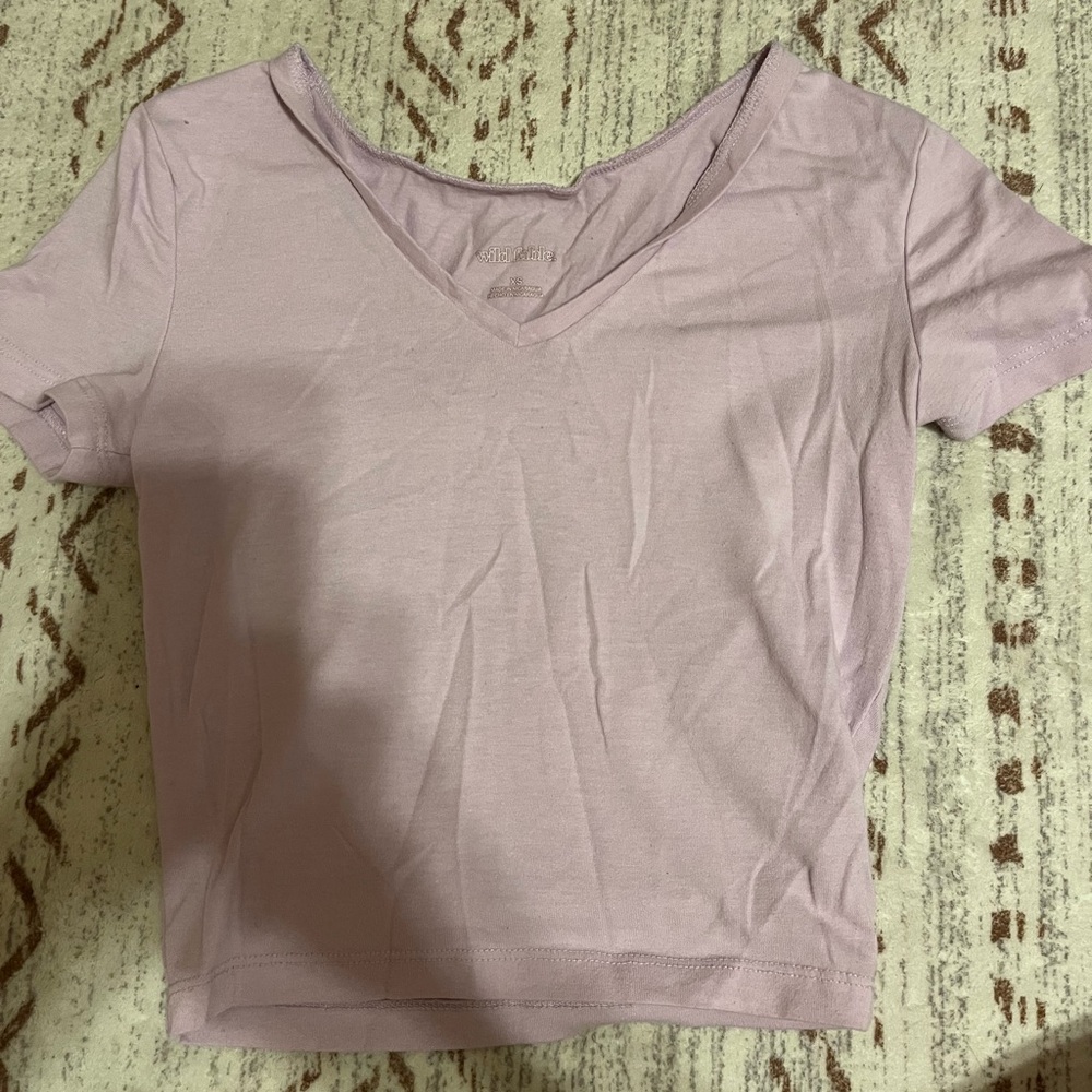 light purple cropped v neck baby tee